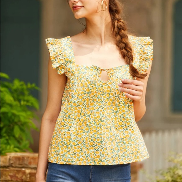 ModCloth Women’s Plus Size Flutter Sleeve Dainty Floral Square Neck Top Sz 1X - Picture 7 of 10